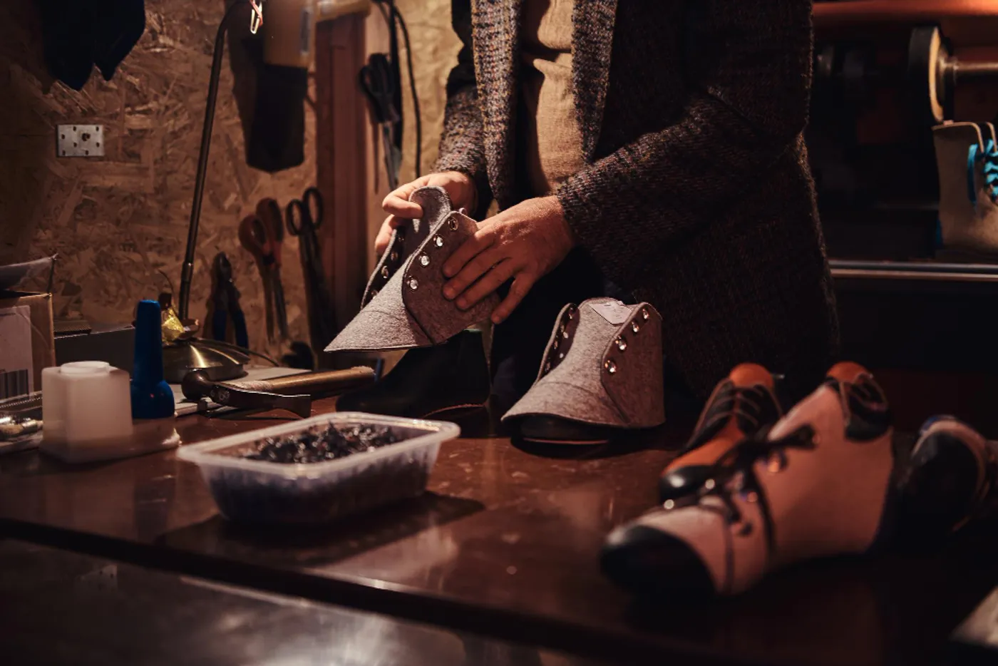 Footwear being handcrafted in a European workshop